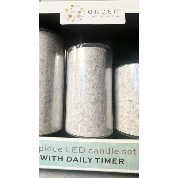 LED Light Gray Candle Set 3 Pc Flameless Wax Order Home w/ Daily Timer - Picture 5 of 9